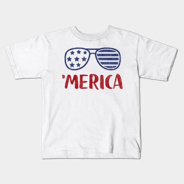 Merica American Flag Sunglasses Kids T-Shirt by Tingsy